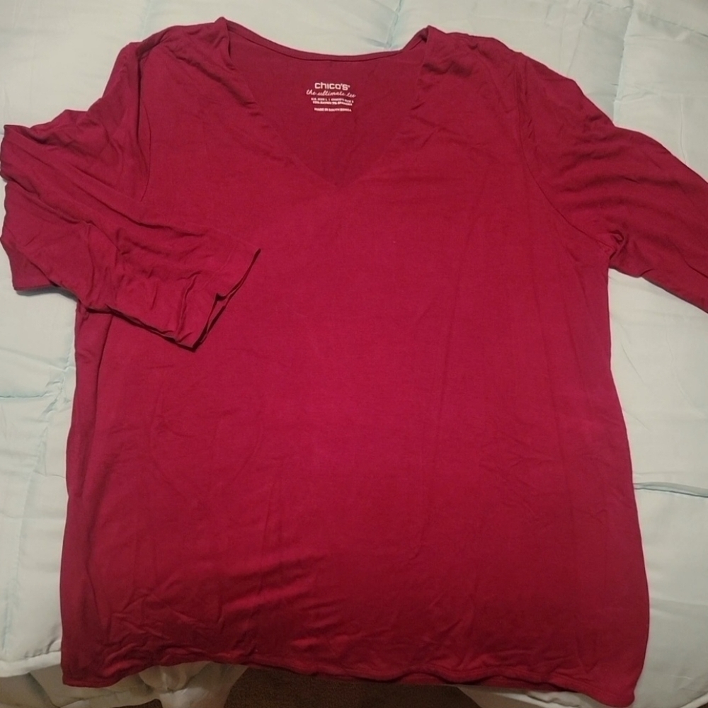 Chicos size 2 (size 12/large) hot pink soft long sleeve shirt top blouse - Picture 1 of 2